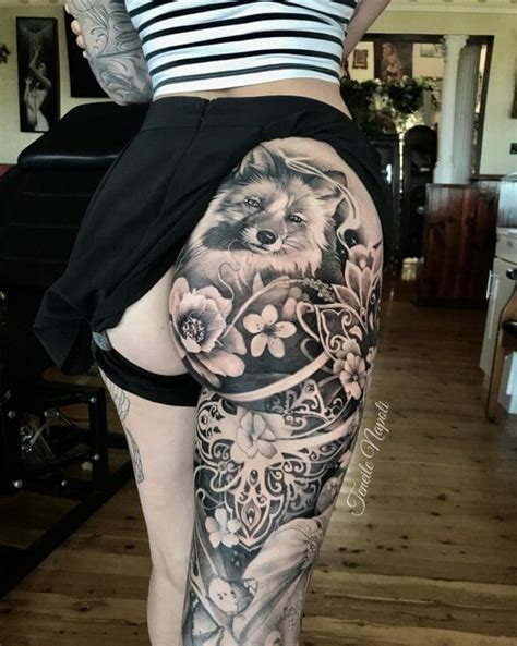 thigh and bum tattoo women|Bum tattoo women